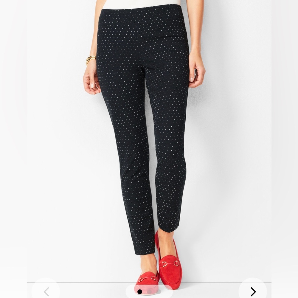 Talbots BI-STRETCH PULLL ON women’s skinny ankle Polka Dot Pants size 12